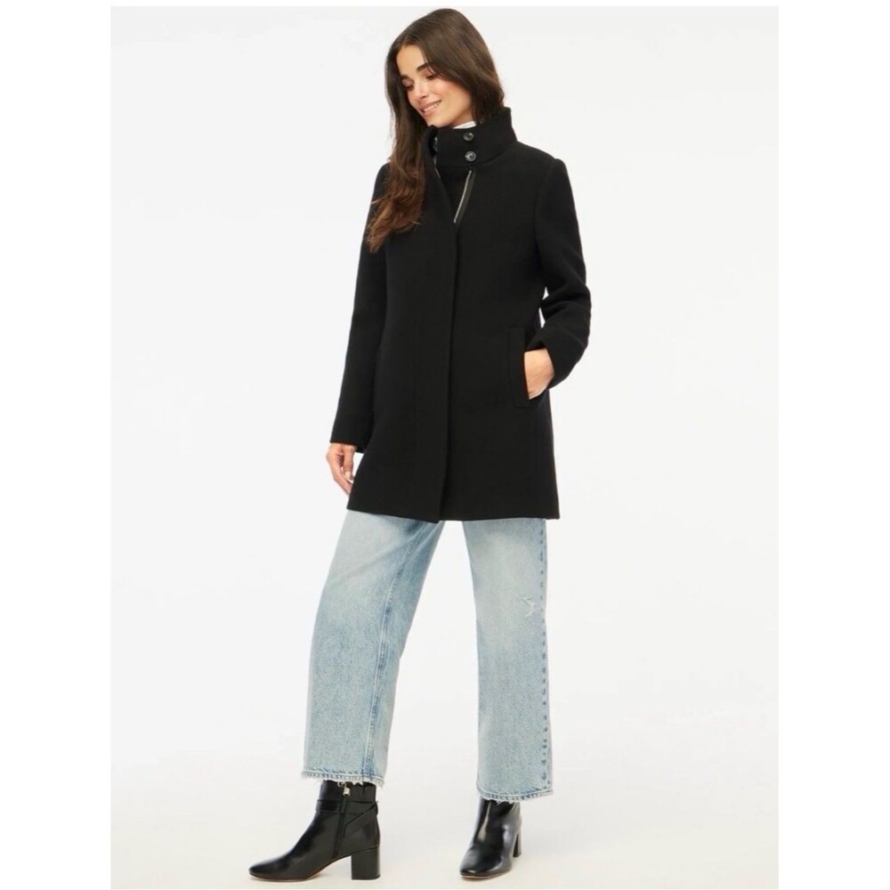 J. Crew Factory City Coat Women’s 6P Black Button Neck Wool Blend Full Zip BU264